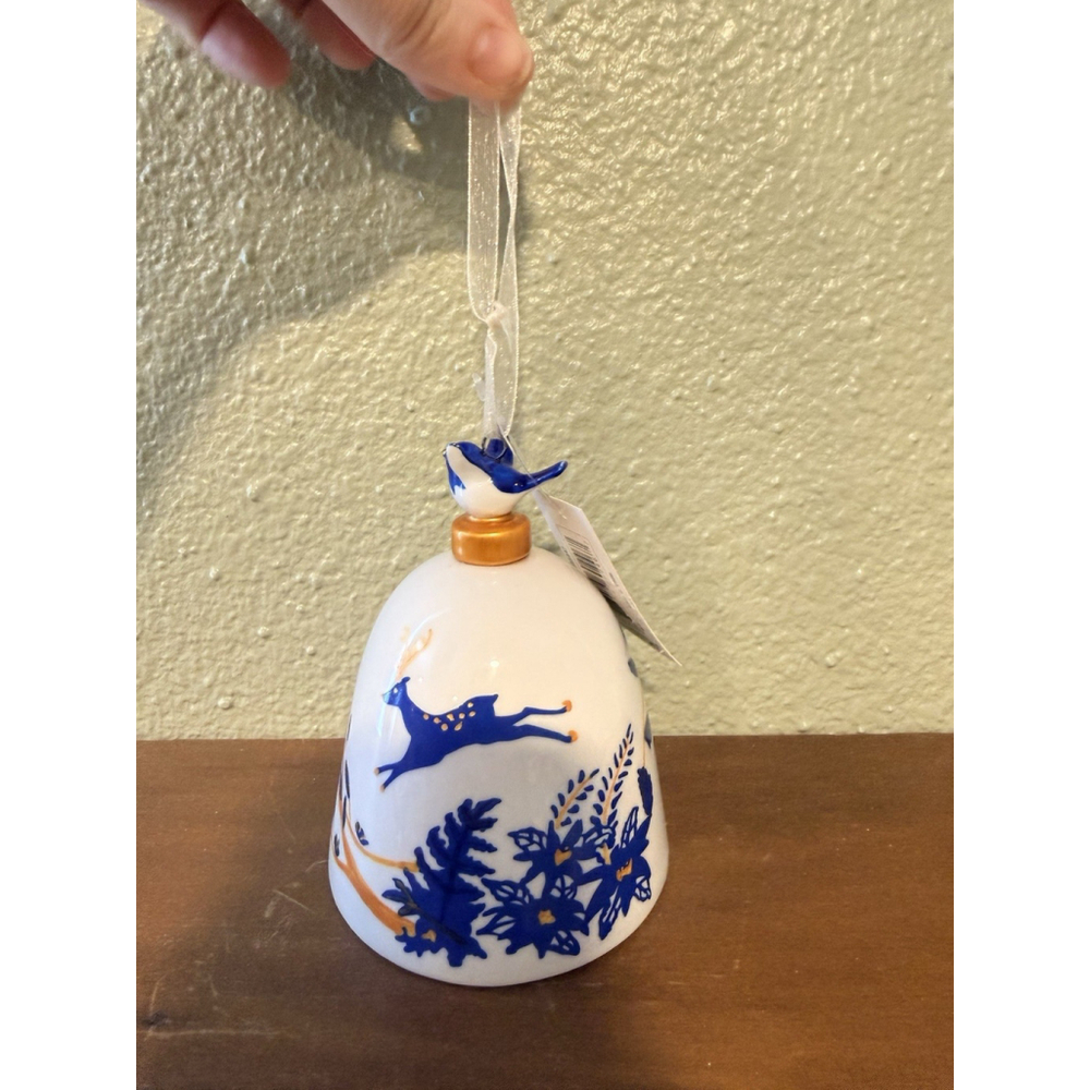 Bella’s Garden Blue And White Deer Christmas bell Ornament - Picture 5 of 6